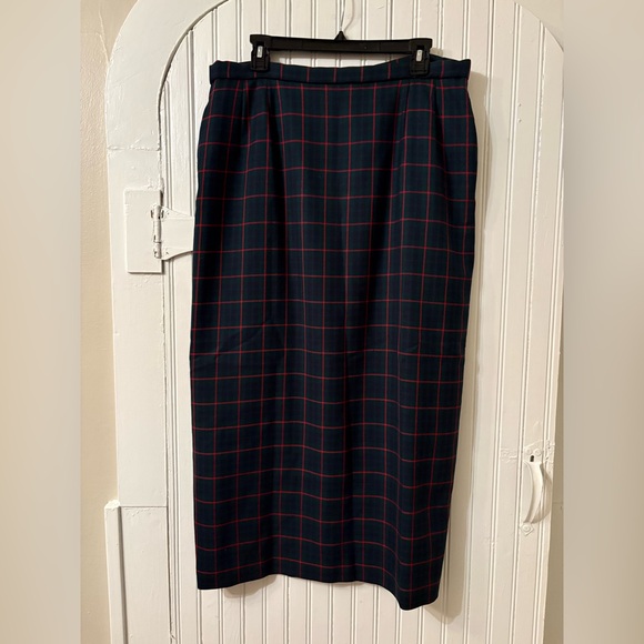Pendleton 100% Virgin Wool Plaid Midi Skirt Lined Navy Red Tartan Size 16 - Picture 10 of 10